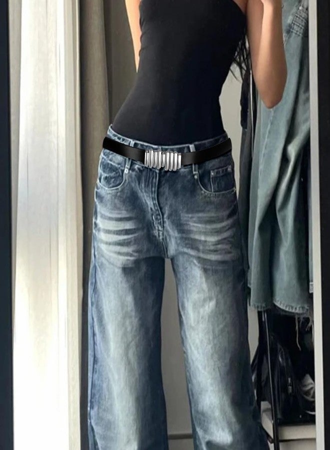 QFSH Skinny PU Leather Belt with Gold/Silver Buckle Lady Fashion Thin Waist Belt for Dress Jean Pant (Silver) - Image 4